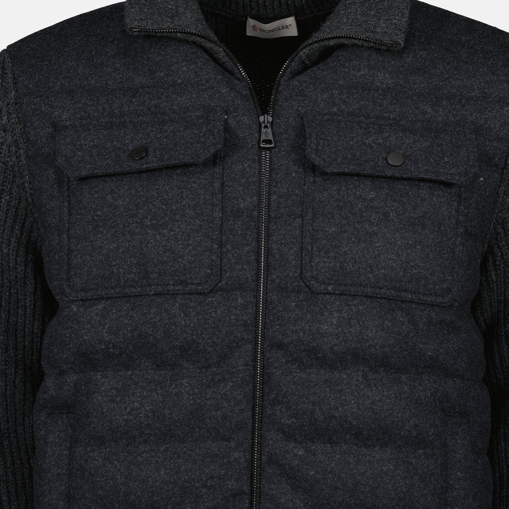 Image de l'article Cardigan zippé matelassé en laine gris de la marque Moncler pour Homme - Saison Automne-Hiver 2025 - Vue détaillée_2