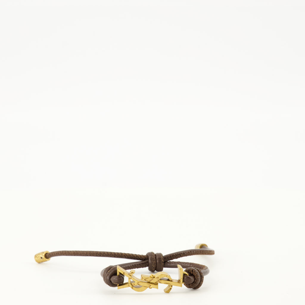 Bijoux Bracelet Cassandre en cuir marron Saint Laurent Marron Homme