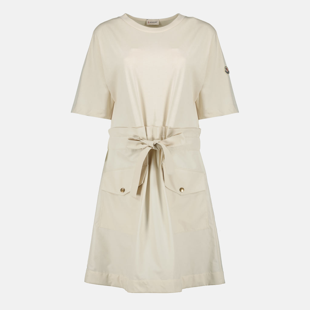 Robes Vestido Mini de Algodão Bege com Cinto Moncler Beige Femme