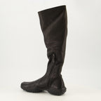 Bottes Botas de Pele Nappa Preta com Elasticidade Miu Miu Noir Femme