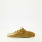 Image de l'article Mules bateau en suède marron de la marque Miu Miu pour Femme - Saison Printemps-Été 2026 - Vue latérale droite