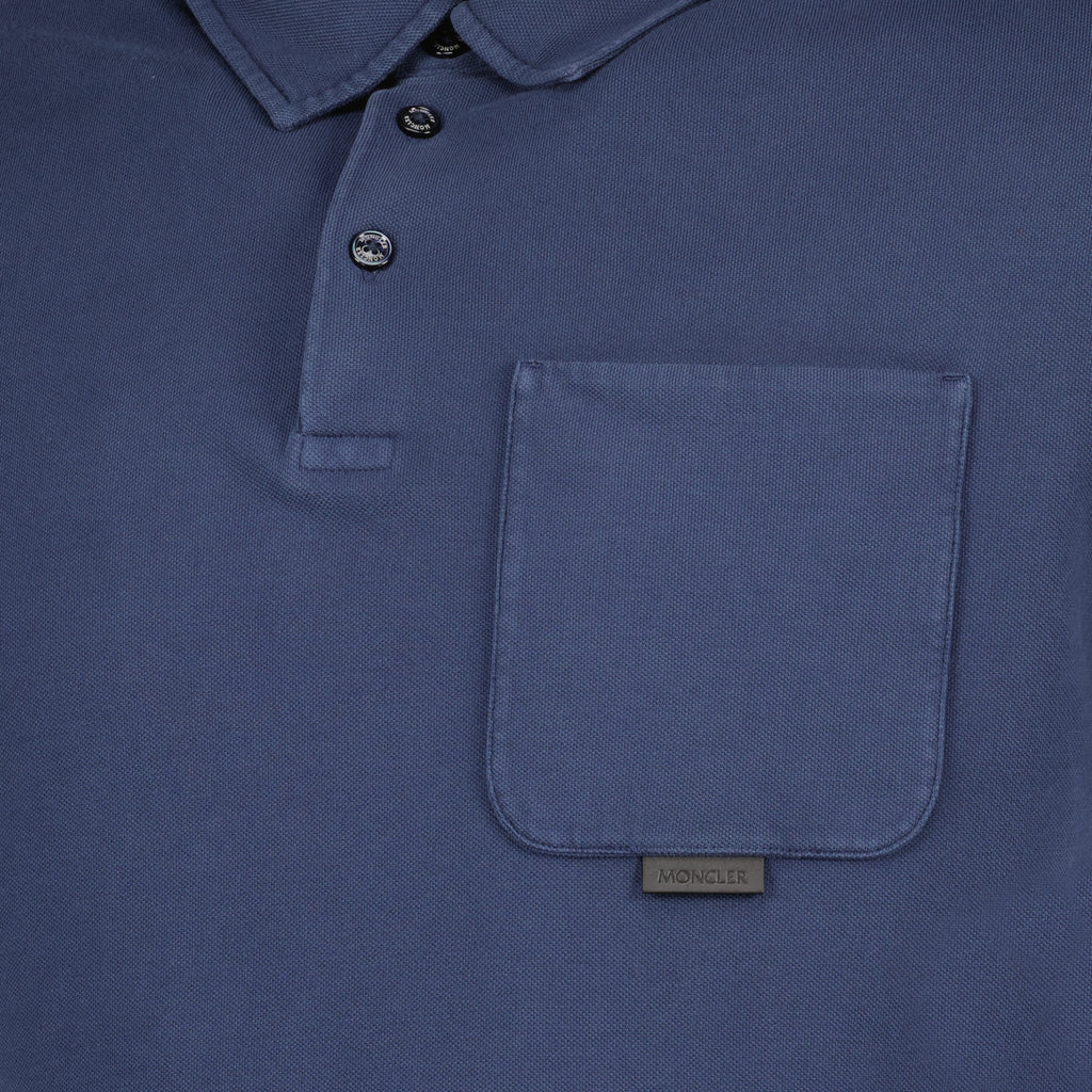 Image of the Navy Blue Pique Cotton Polo by Moncler for Men - Spring-Summer 2026 - Detailed View_1