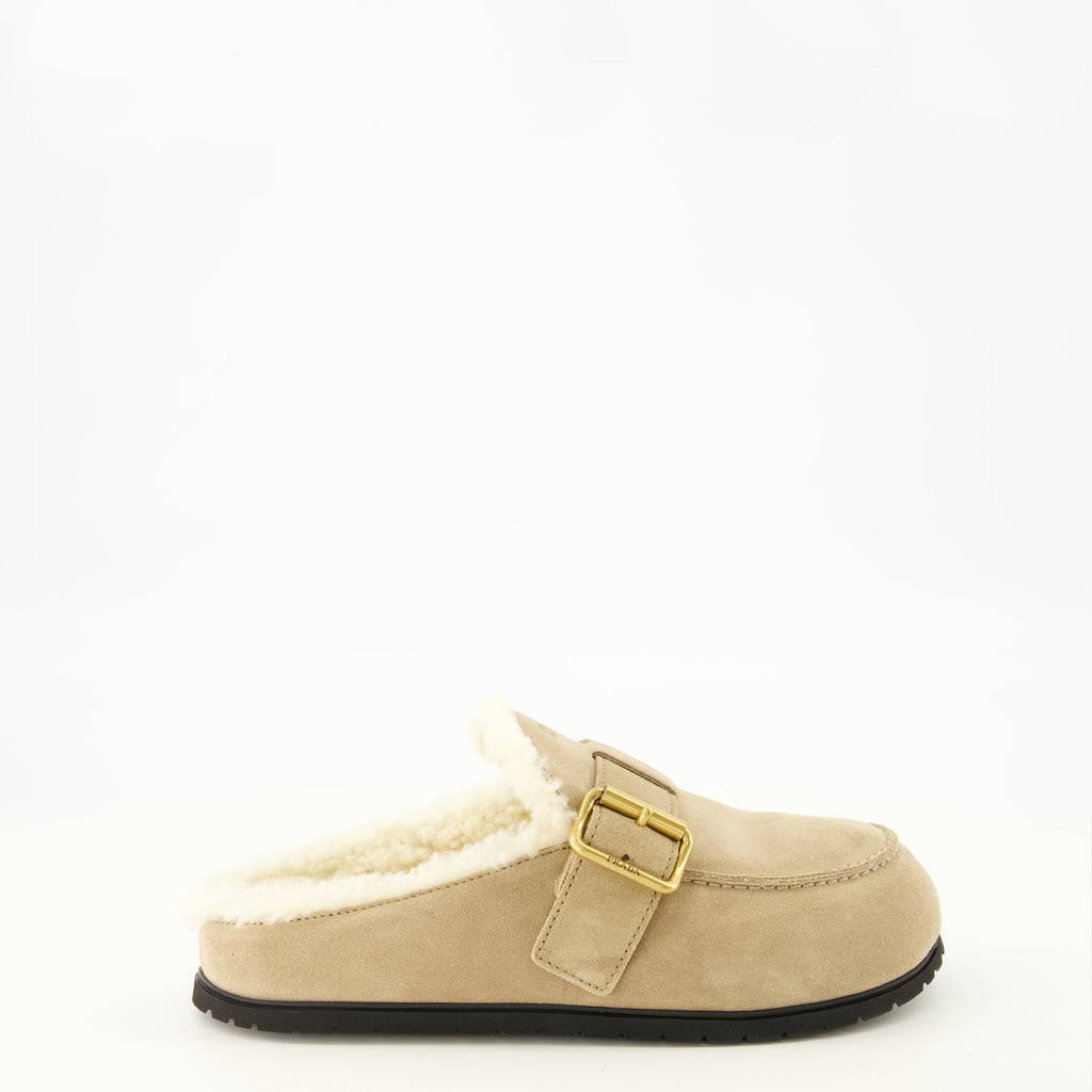 Chaussures ouvertes Beige Kalbswildleder-Mules Prada Beige Femme