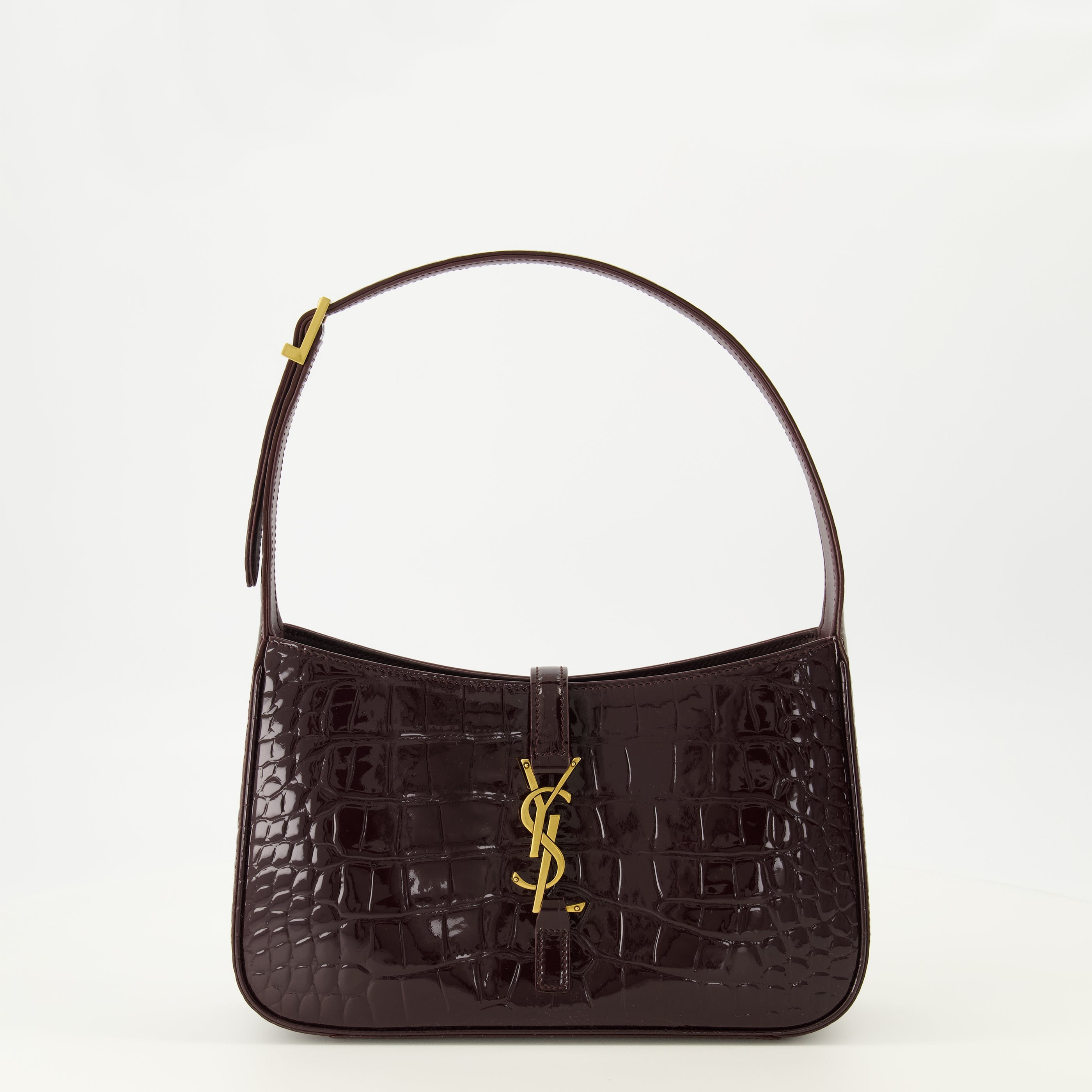 Sacs à main et épaule Sac Le 5 à 7 en cuir verni embossé crocodile bordeaux Saint Laurent Bordeaux Femme