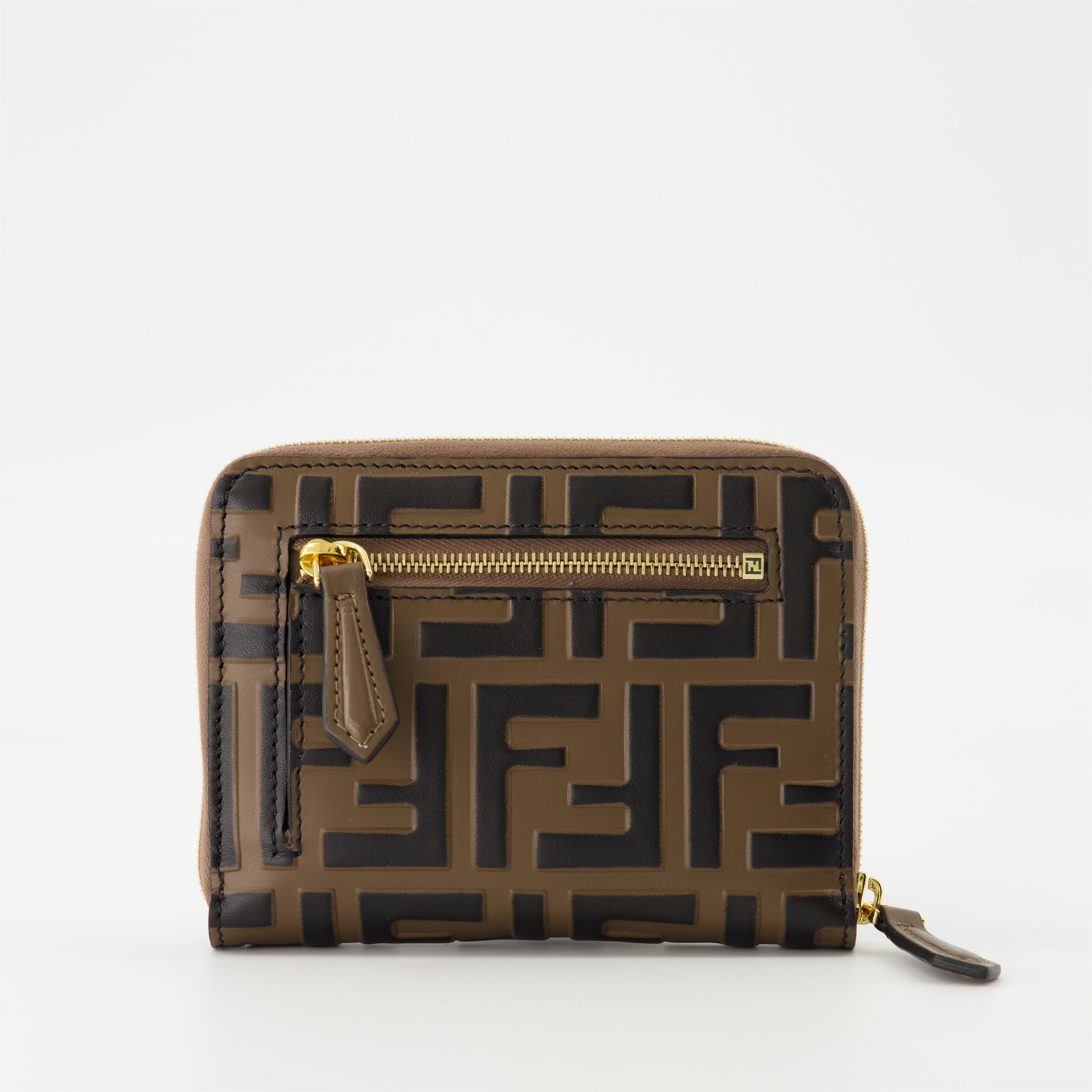 Kleine lederwaren FF Diamonds Reißverschluss-Geldbörse Fendi Braun Femme