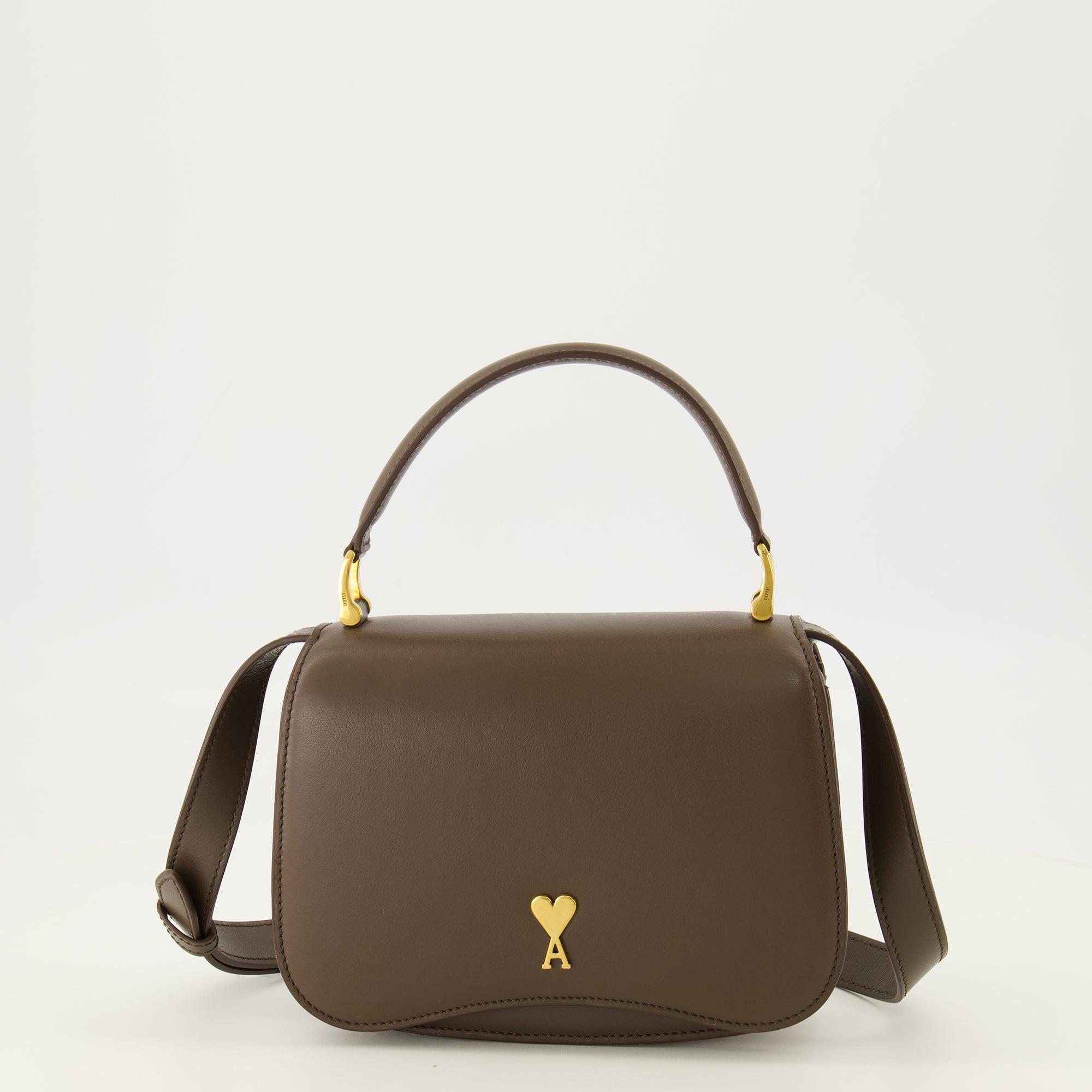 Sacs bandoulière トッハンドル パリ パリ ブラウン レザー バッグ Ami PARIS Marron Unisexe