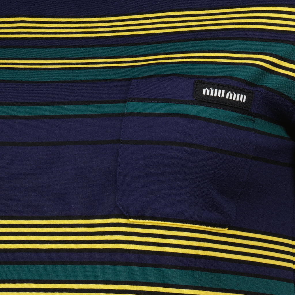 Image of the Miu Miu brand women's striped cotton T-shirt - Spring-Summer 2026 - Detailed view_1