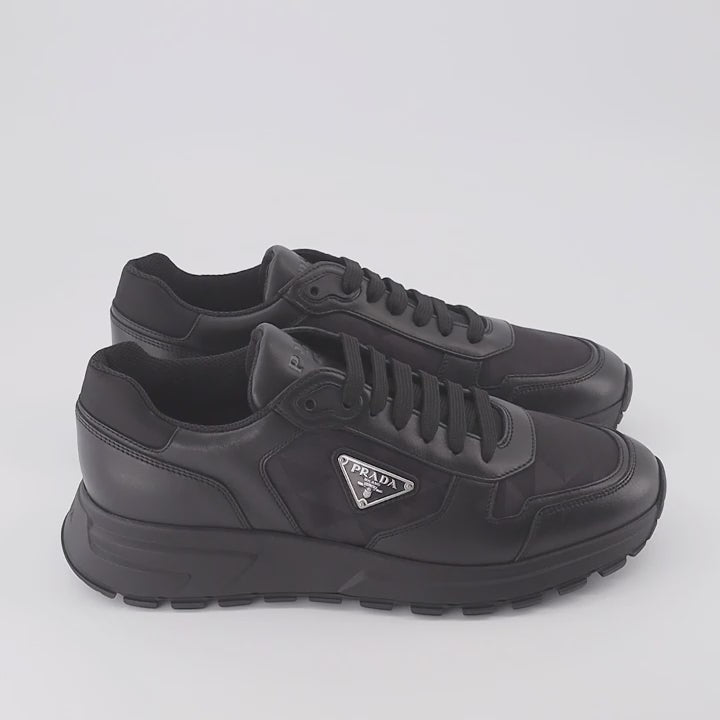 Sneaker Baskets en cuir et Re-Nylon Prada Negro Homme