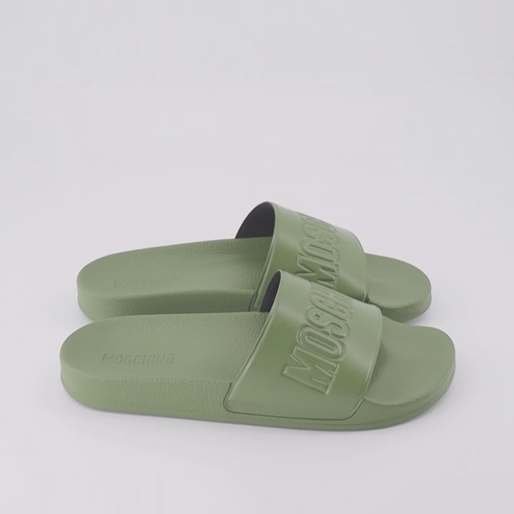 Open shoes Logo slides Moschino Green Man