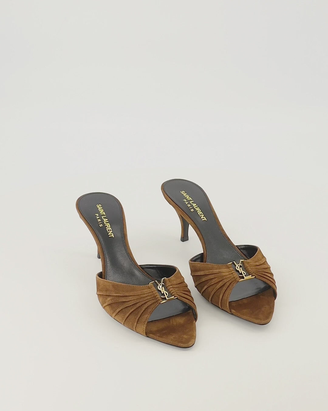 Chaussures ouvertes Babylone Mules Marrones en Suede Saint Laurent Marron Femme