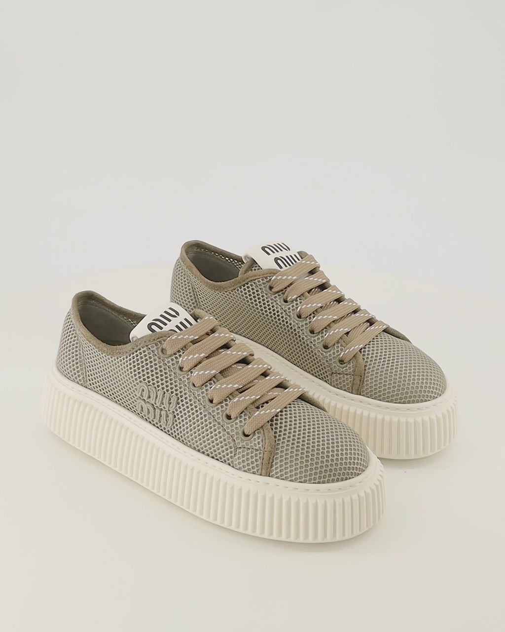 Baskets 브라운 플랫폼 메시 스니커즈 Miu Miu Kaki Femme
