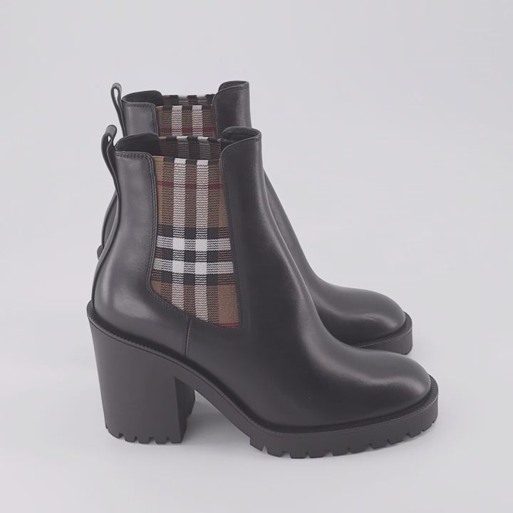 Botins Bottines en cuir à carreaux Burberry Preto Femme