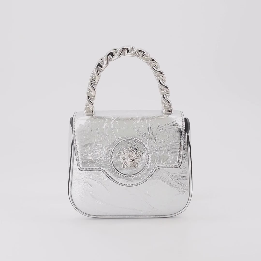 Borse a mano e a spalla Sac petit metallisé La Medusa Versace Argento Femme