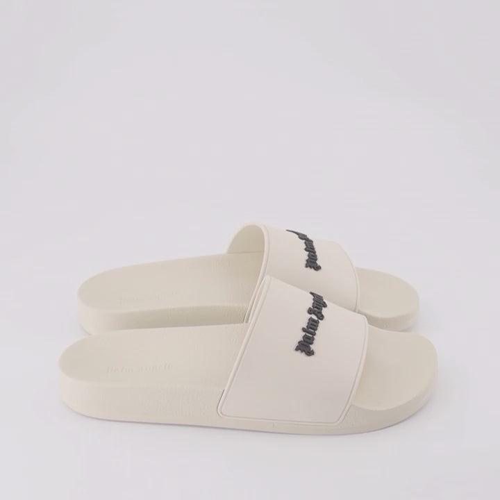 Scarpe aperte Claquettes à logo Palm Angels Bianco Homme