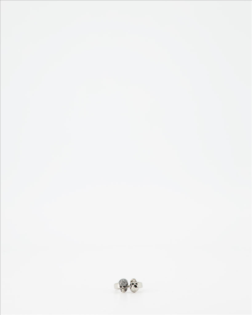 Bijoux Bague double Skull Alexander McQueen Argenté Homme