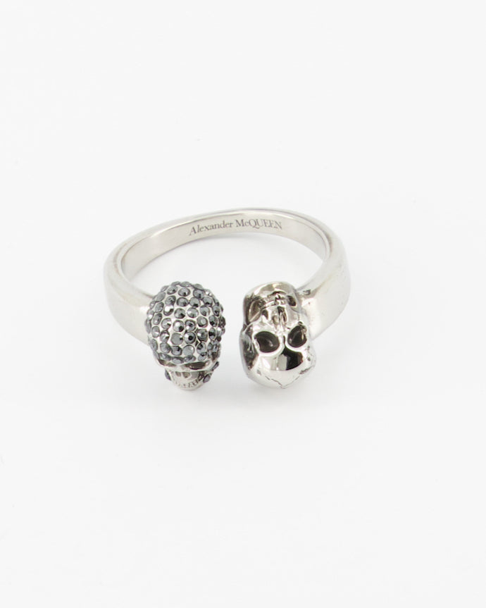 Bijoux Bague double Skull Alexander McQueen Argenté Homme