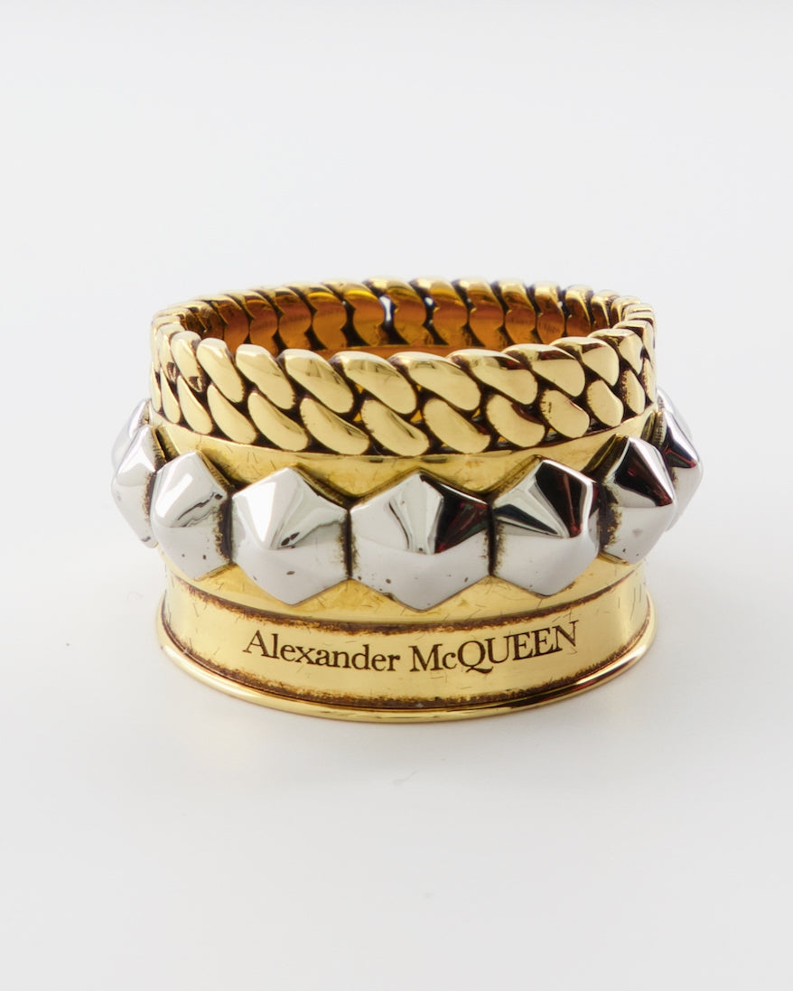 Bijoux Bague Punk Alexander McQueen Doré Femme