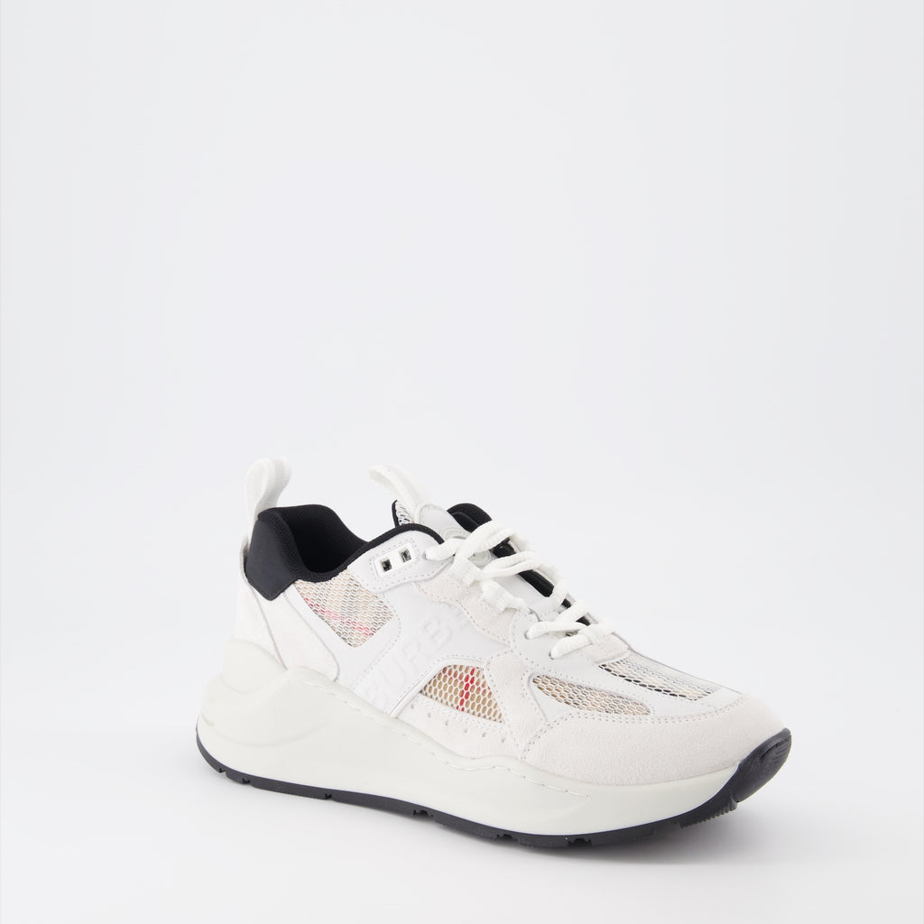 Sneaker Baskets en cuir et mesh Burberry Beige Femme