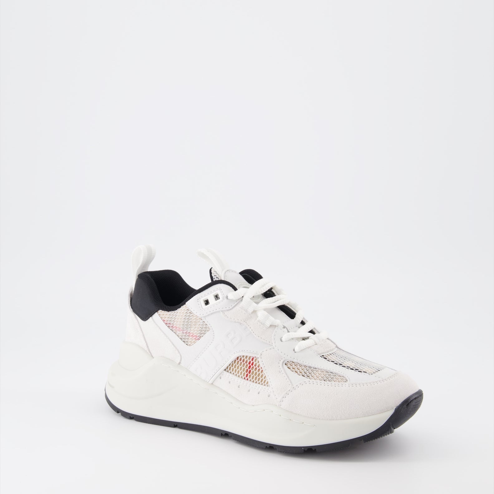 Sneaker Baskets en cuir et mesh Burberry Beige Femme