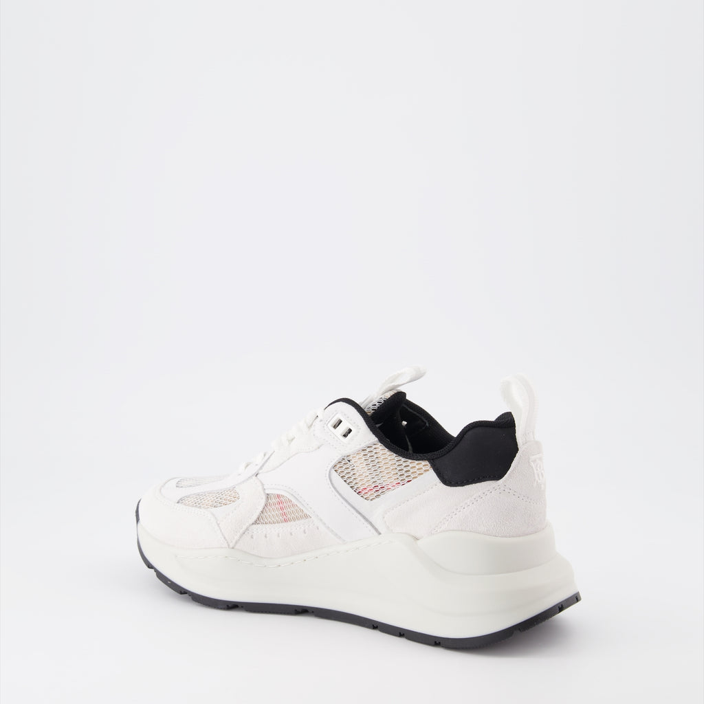 Sneaker Baskets en cuir et mesh Burberry Beige Femme