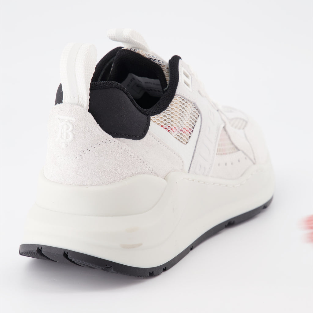 Sneaker Baskets en cuir et mesh Burberry Beige Femme