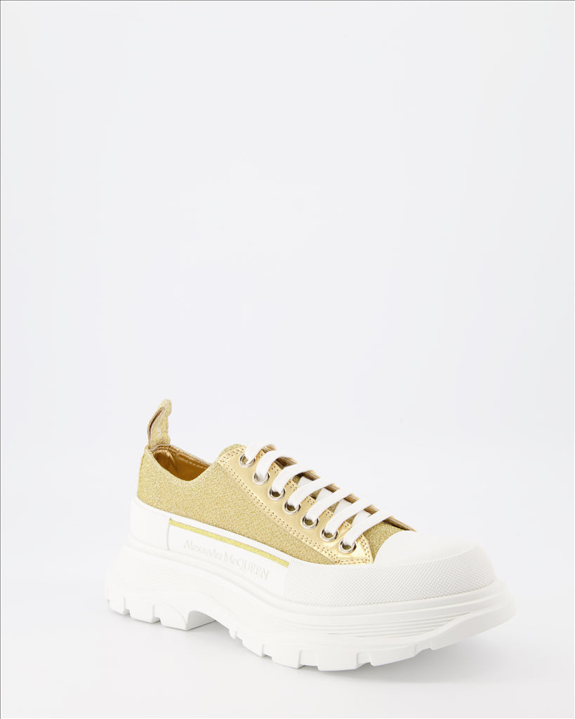 Sneaker Baskets Tread Slick en toile Alexander McQueen Gold Femme