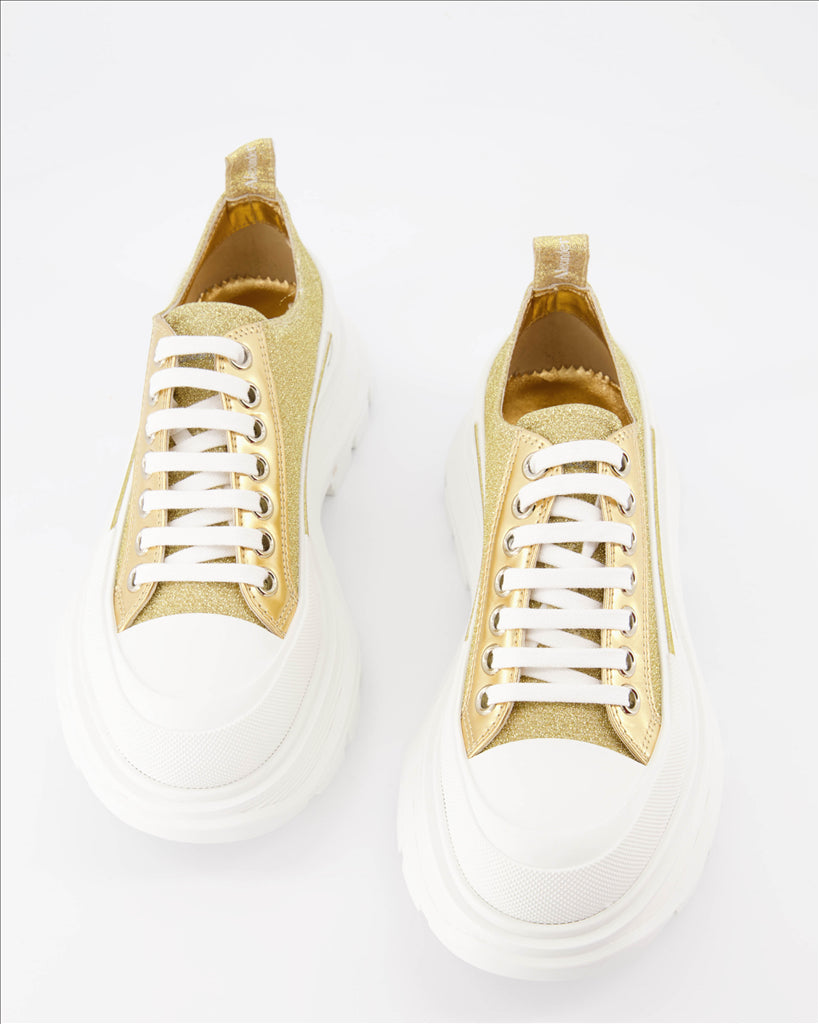 Sneaker Baskets Tread Slick en toile Alexander McQueen Gold Femme