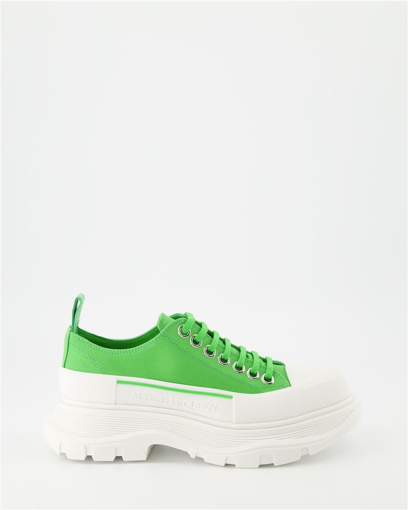 Alexander Mcqueen Baskets Tread Slick en Cuir Noir et Argent Multicolore ref.589480 - Joli Closet Alexander Mcqueen Baskets Tread Slick en Cuir Noir et Argent Multicolore ref.589480 - Joli Closet