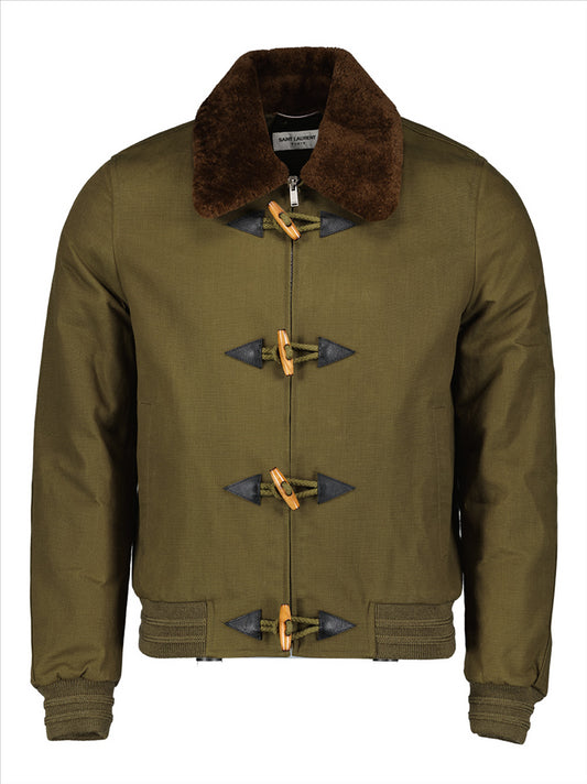 Shearling collar bomber jacket