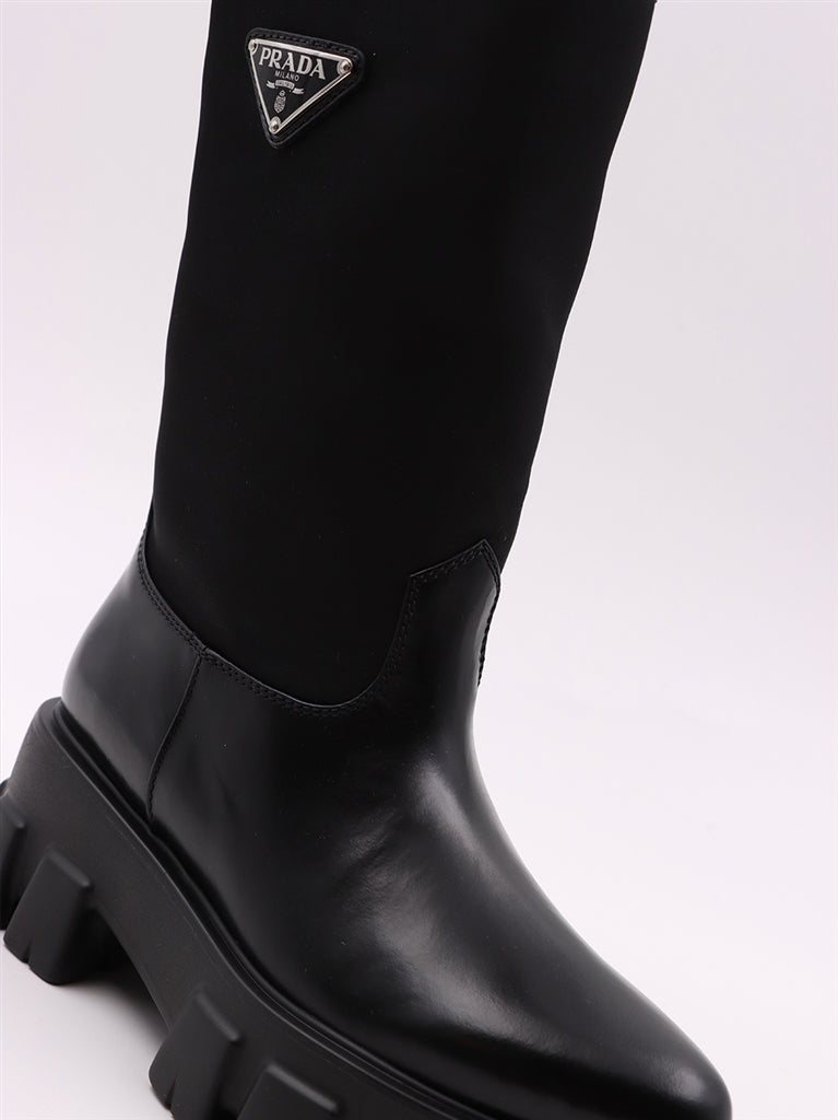 Bottes Bottes à logo Prada Noir Femme