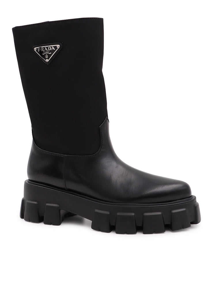 Bottes Bottes à logo Prada Noir Femme