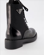 Ankle boots Combat ankle boots in leather and Re-Nylon Prada Black Women