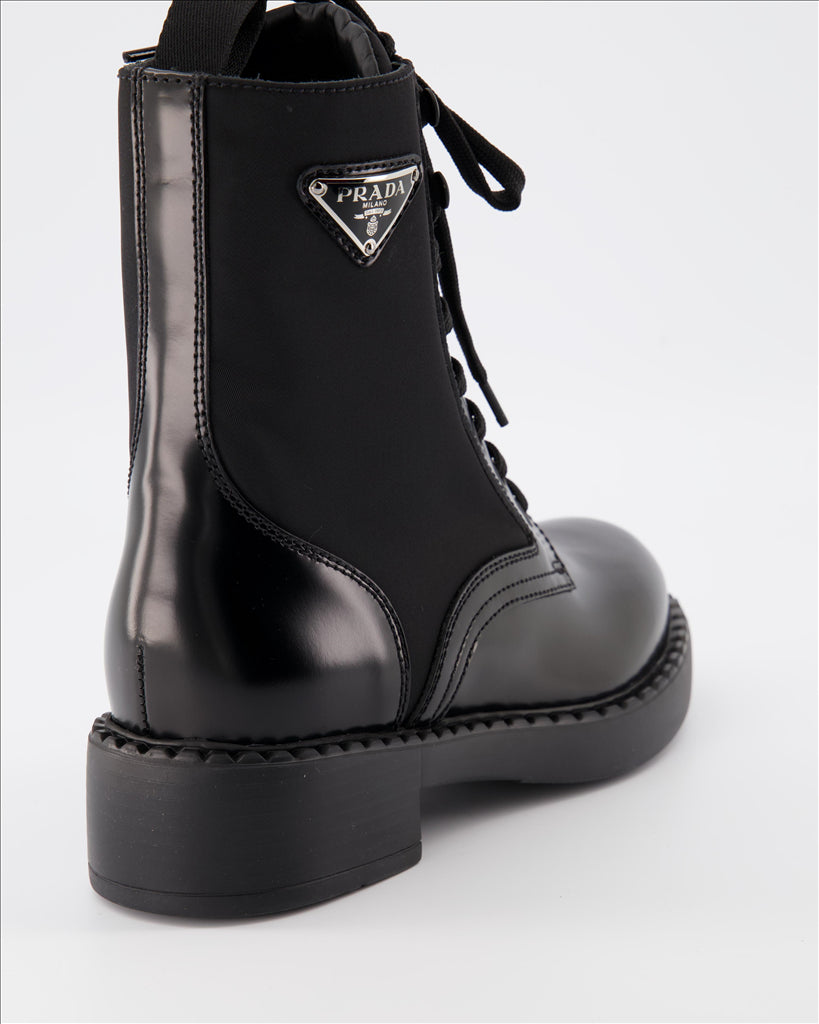 Ankle boots Combat ankle boots in leather and Re-Nylon Prada Black Women