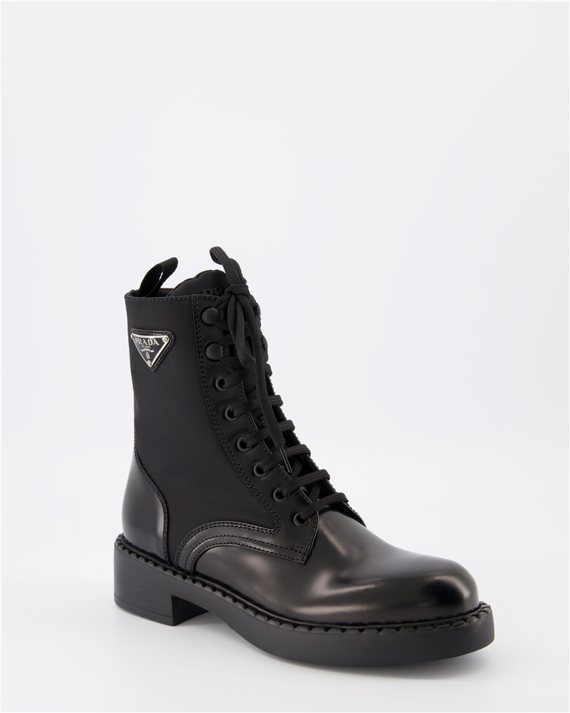 Prada Leather and Re-Nylon Combat Ankle Boots Women – myCompañero