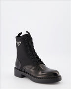 Ankle boots Combat ankle boots in leather and Re-Nylon Prada Black Women