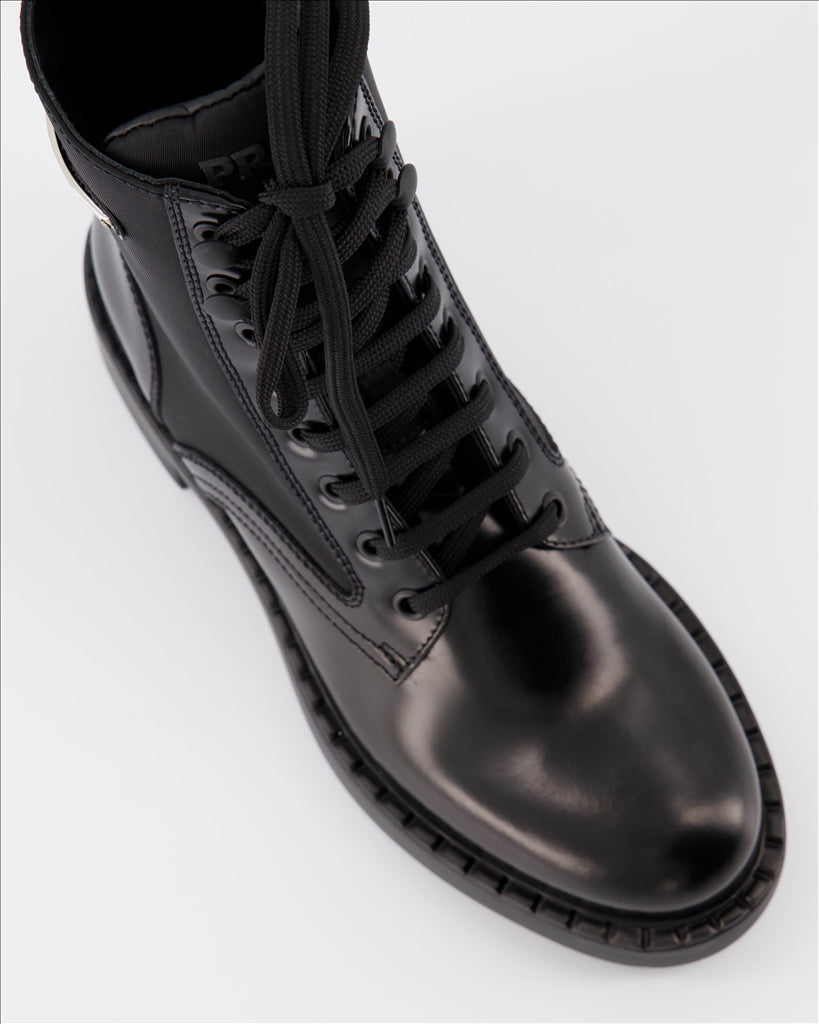 Ankle boots Combat ankle boots in leather and Re-Nylon Prada Black Women