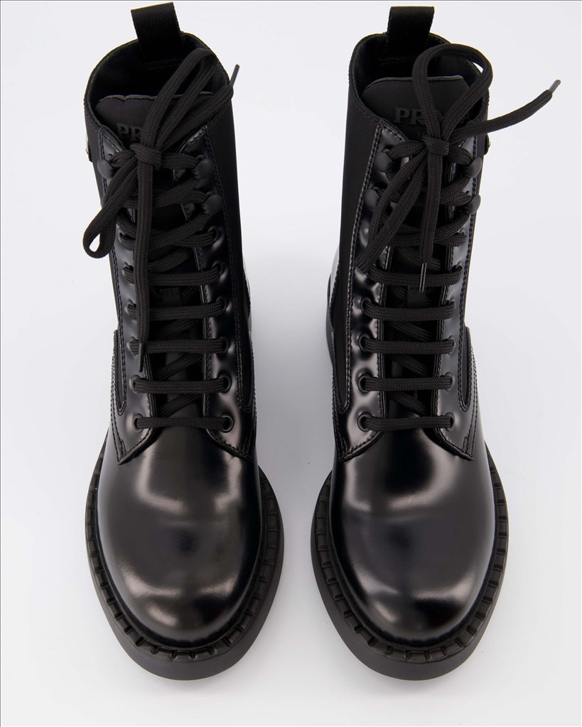Ankle boots Combat ankle boots in leather and Re-Nylon Prada Black Women
