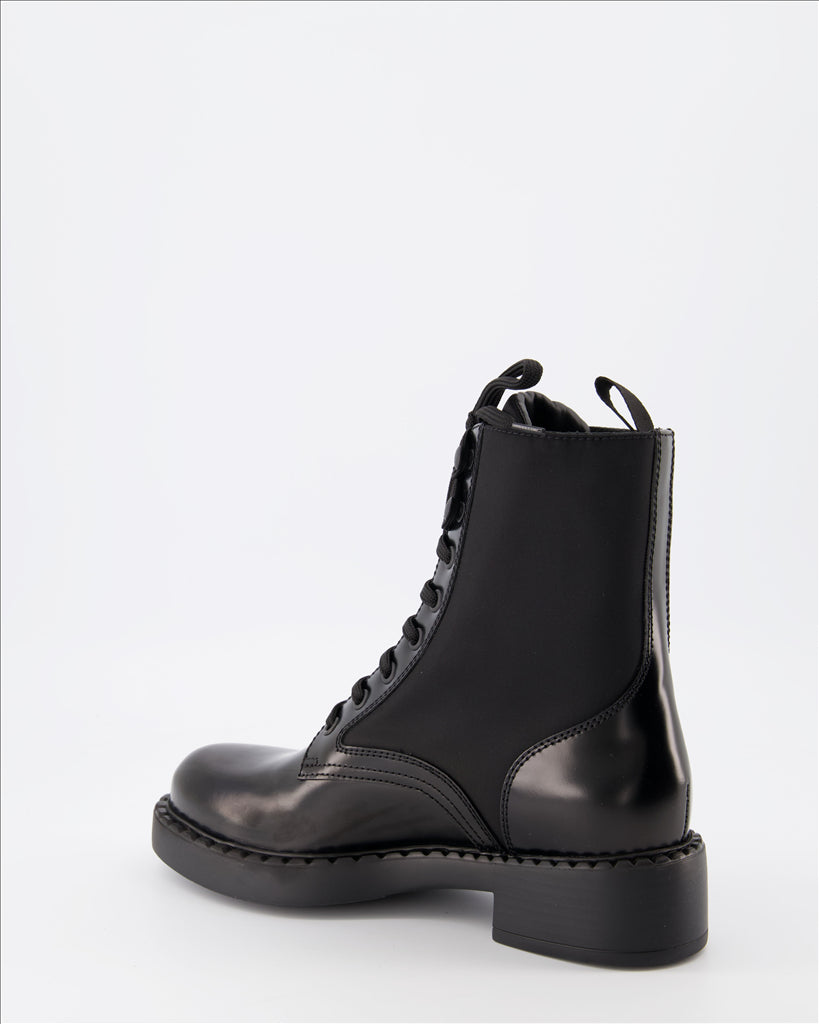 Ankle boots Combat ankle boots in leather and Re-Nylon Prada Black Women