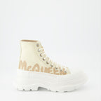 Bottines Bottines Tread Slick Graffiti Alexander McQueen Beige Femme