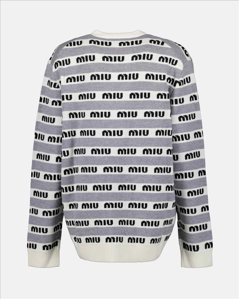 Maille Cardigan à logo Miu Miu Gris Femme