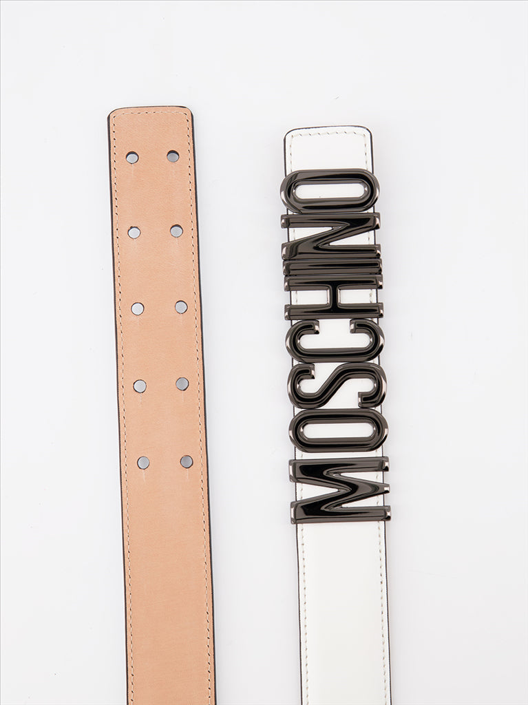 Pequenos artigos de couro Ceinture à logo plaque Moschino Branco Homme