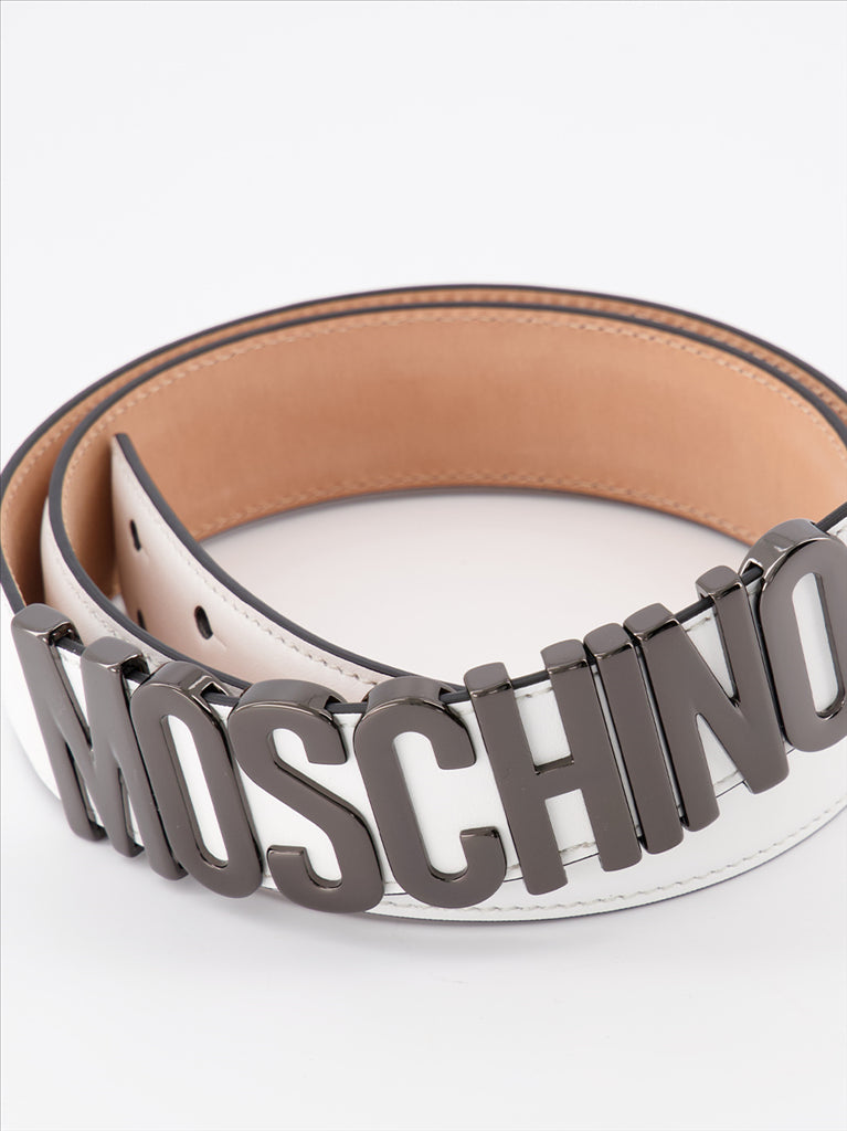 Pequenos artigos de couro Ceinture à logo plaque Moschino Branco Homme