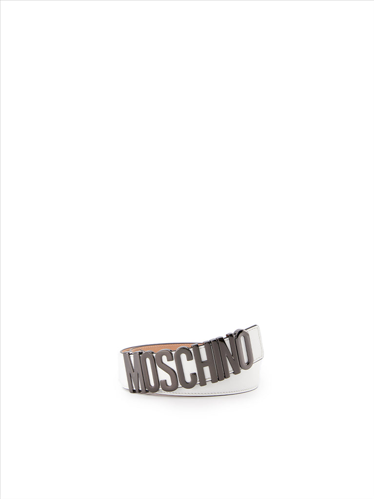 Pequenos artigos de couro Ceinture à logo plaque Moschino Branco Homme