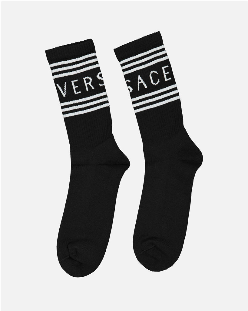 Roupa íntima e homewear Chaussettes à logo Versace pour Femme Noir Versace Preto Femme