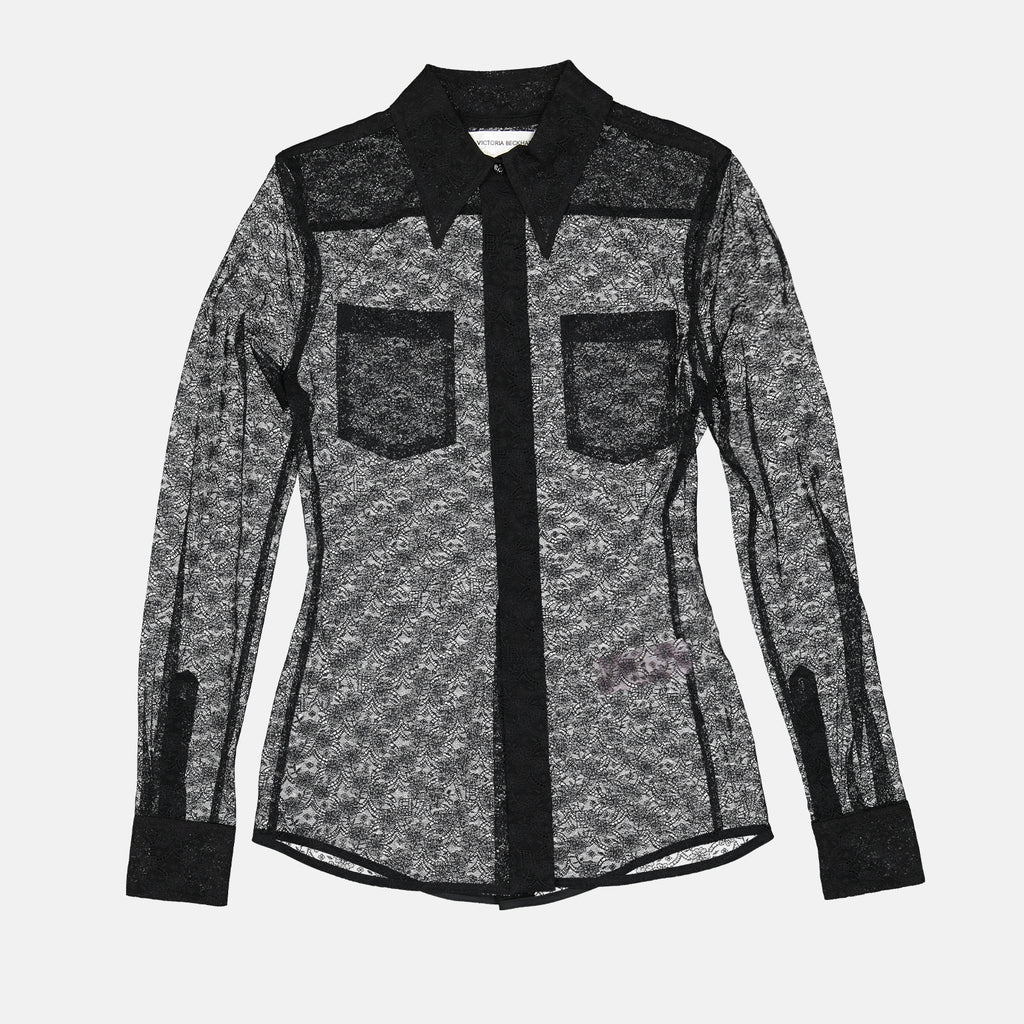 Chemise ajourée en tissu transparent noir