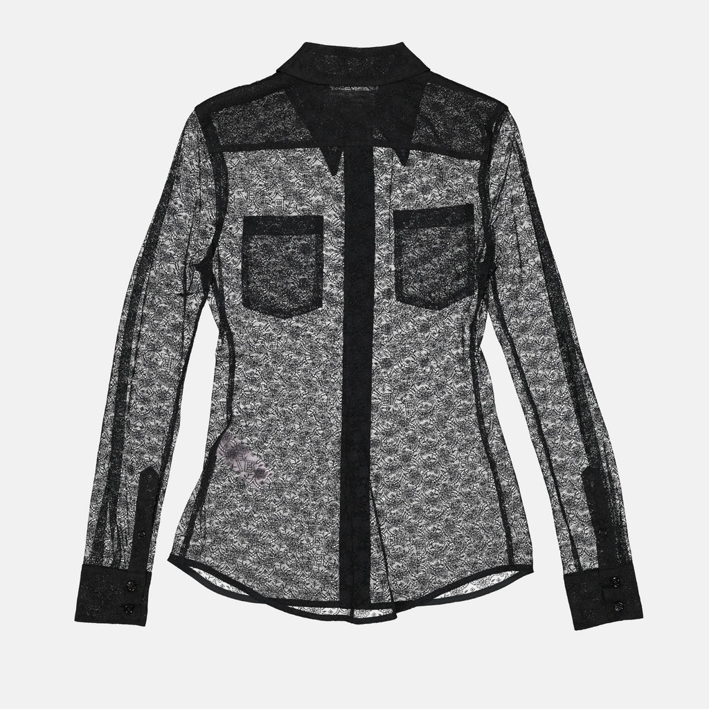 Chemise ajourée en tissu transparent noir