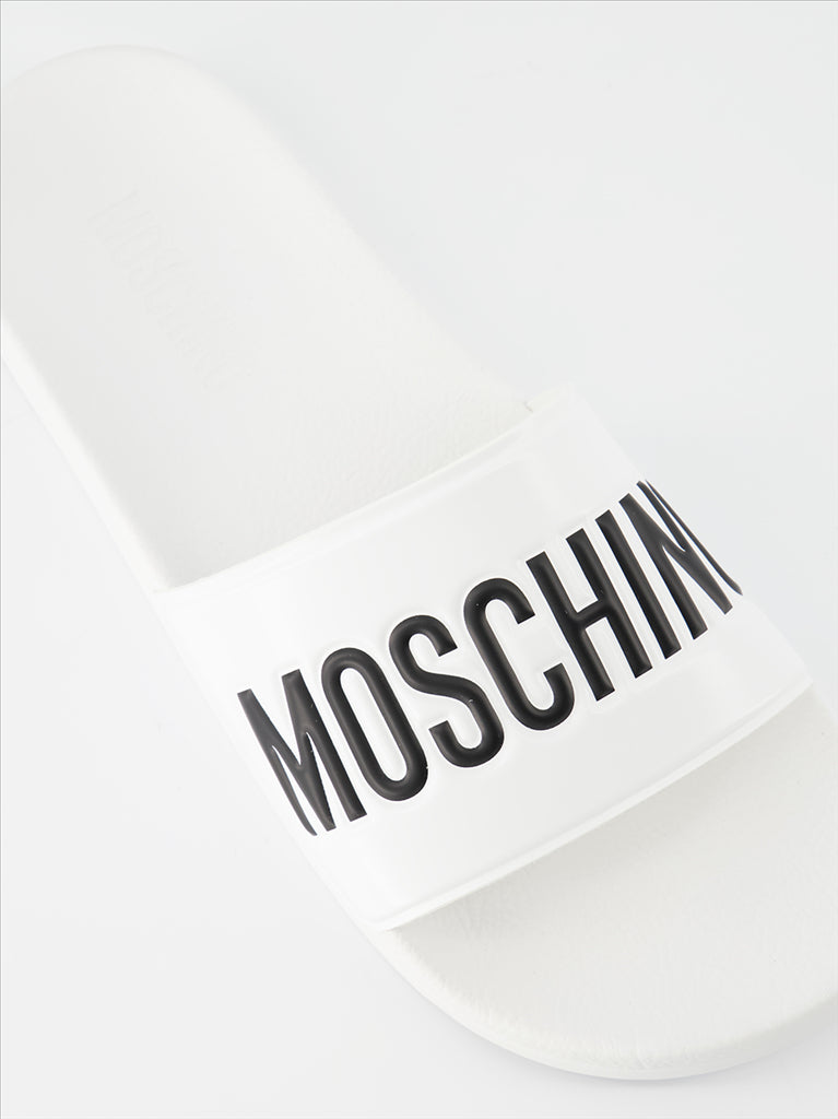 Scarpe aperte Claquette à logo Moschino Bianco Homme