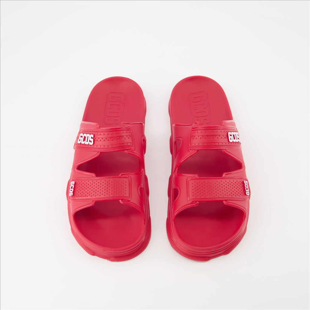 Open shoes Double strap slides GCDS Red Unisex