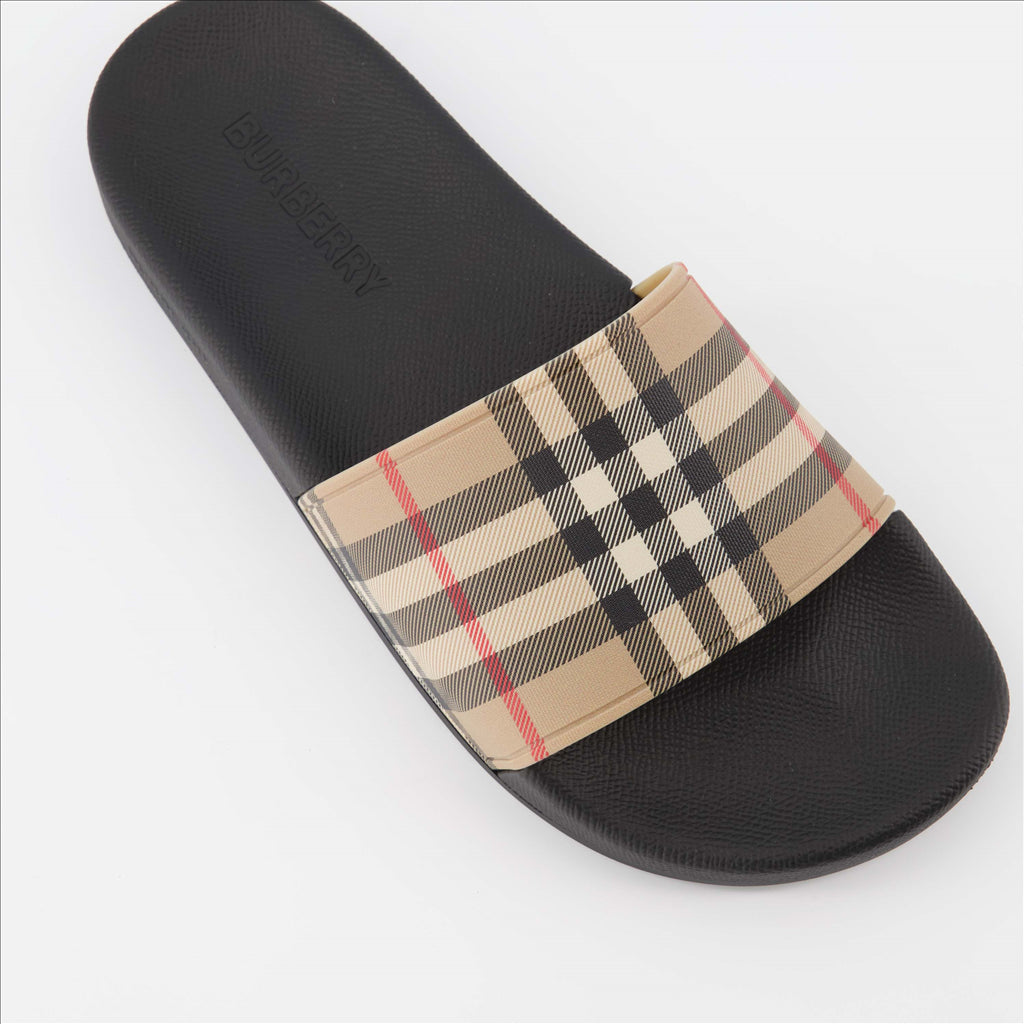 Chaussures ouvertes Claquettes à carreaux Burberry Beige Femme