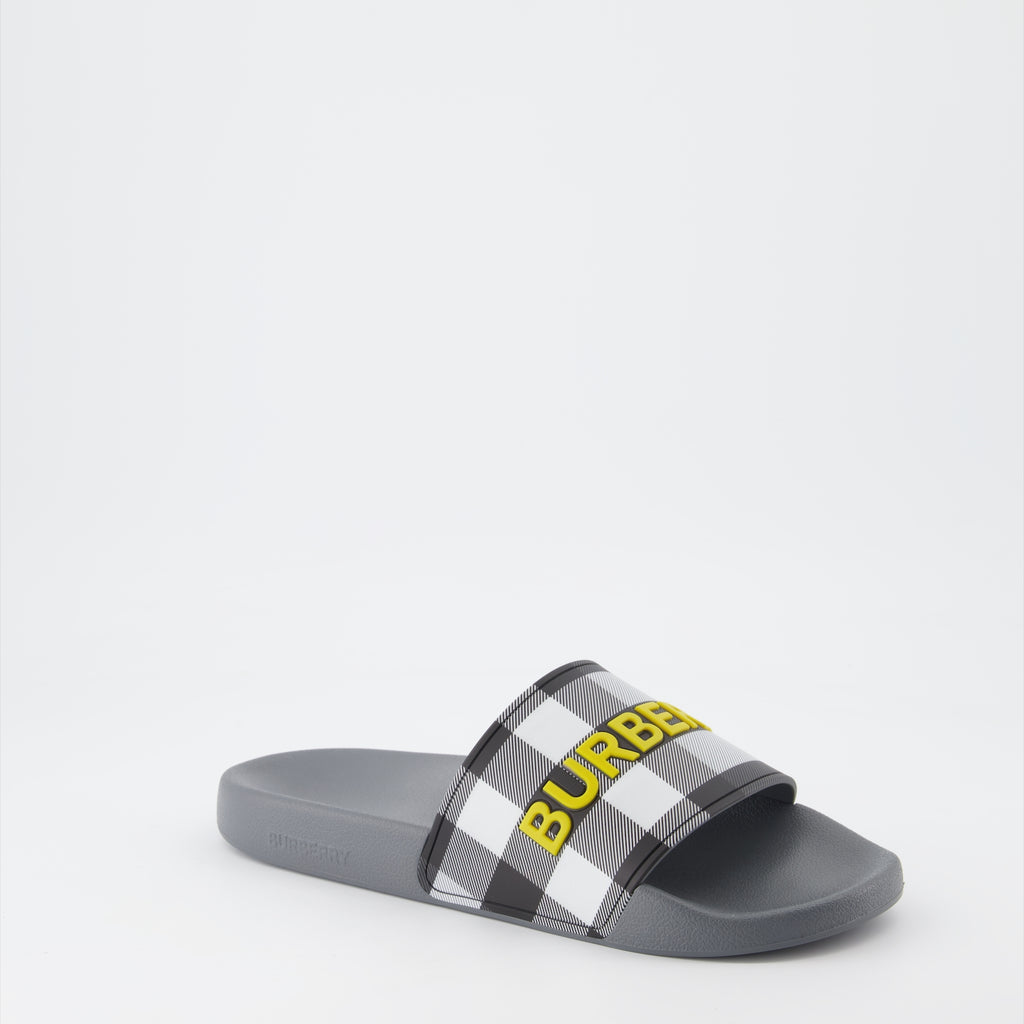 Open shoes Checked slides Burberry Gray Man